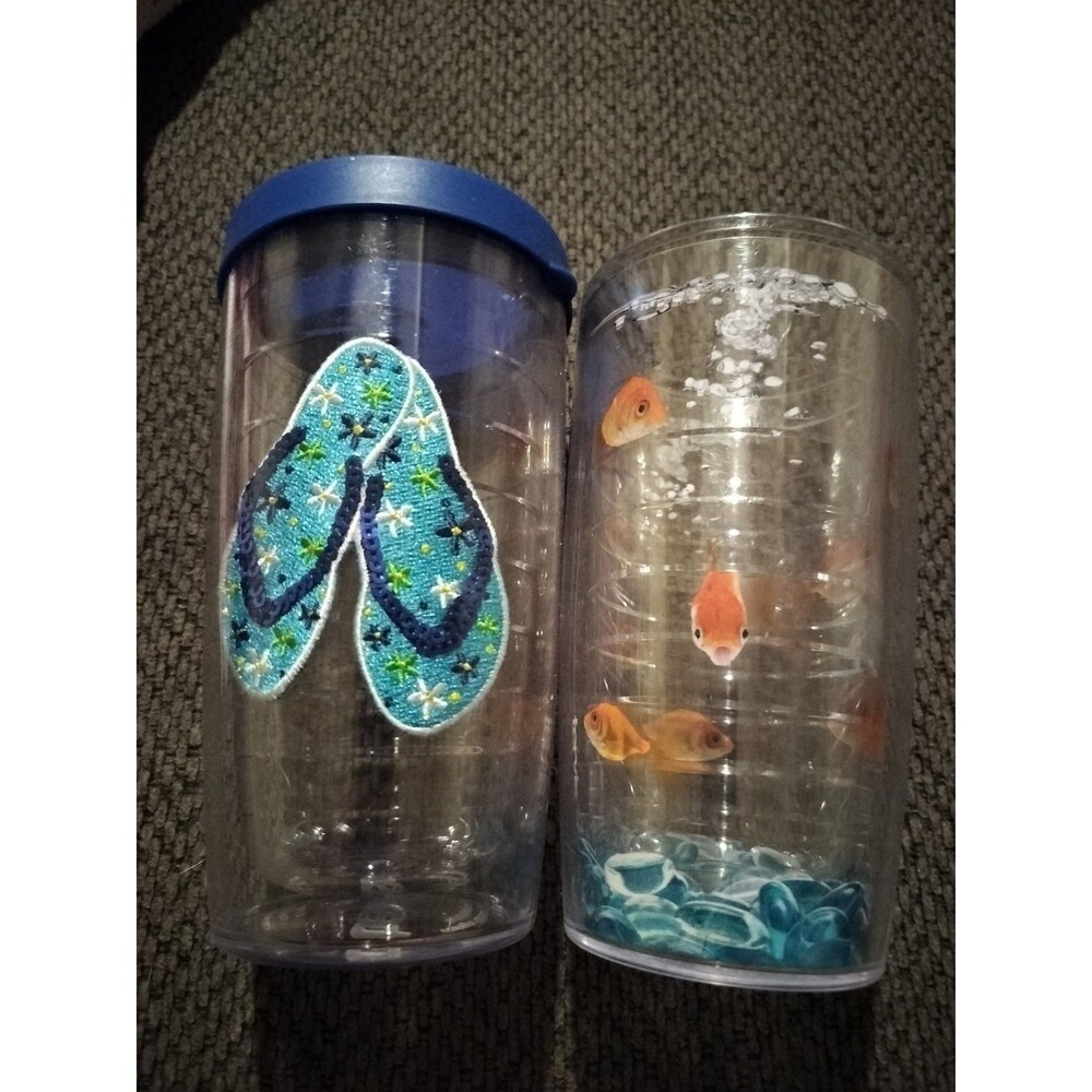 2 Tervis Sea Bubble Goldfish And Blue Flip Flops Hot Cold Travel Tumbler 16 oz